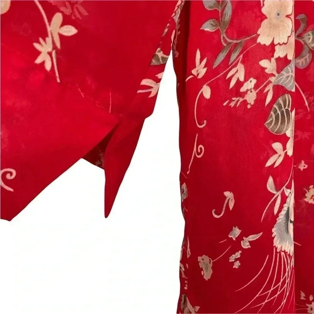 Vintage Red Sheer Floral Blouse Top 3/4 Sleeve 18W - Picture 4 of 5